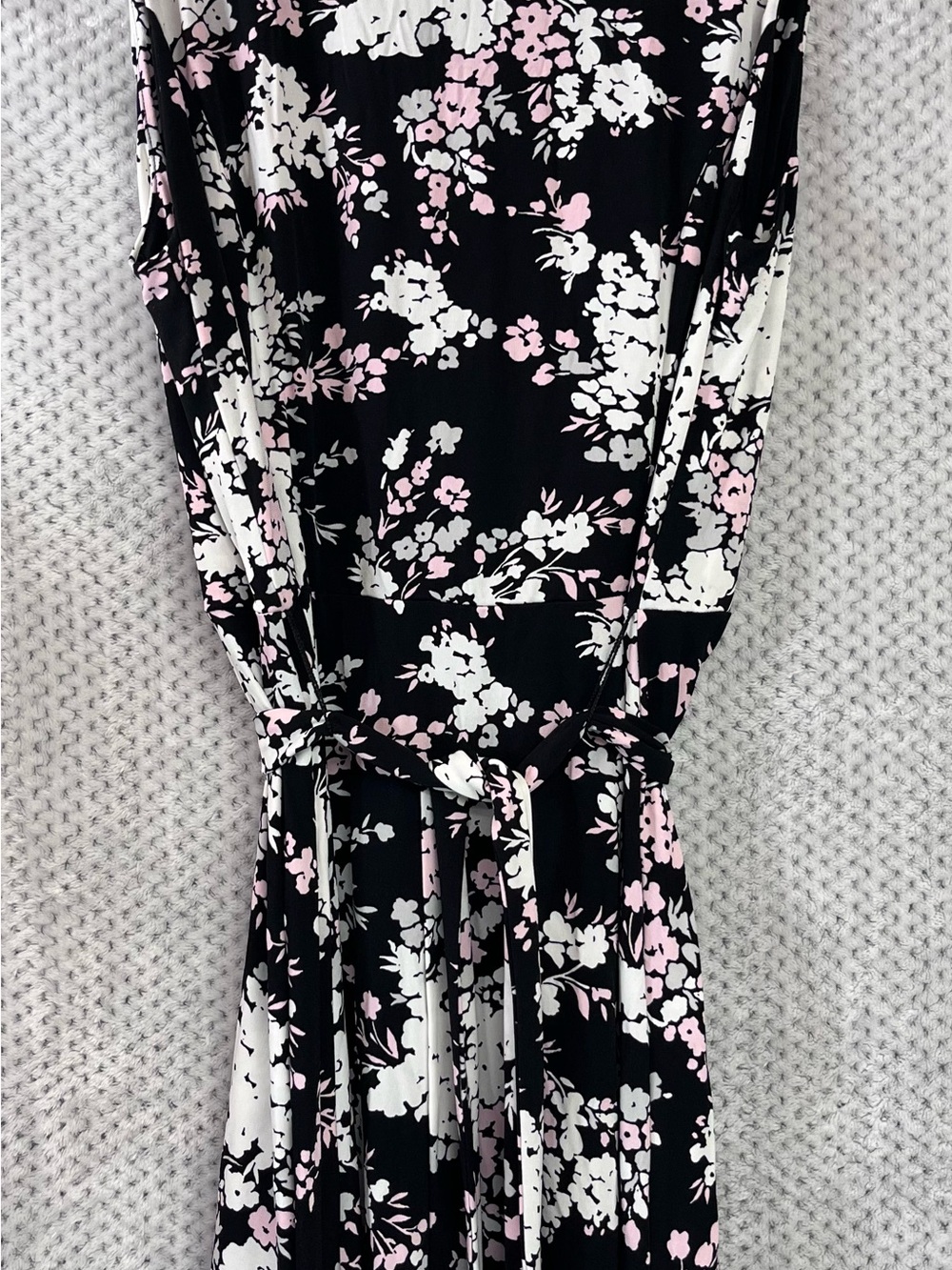 Charter Club Black Floral Maxi Dress with White and Pink Accents
